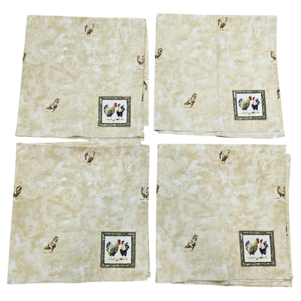Cloth Cotton Set of 4 Farmhouse Country Chicken Rooster Napkins 20”x20”